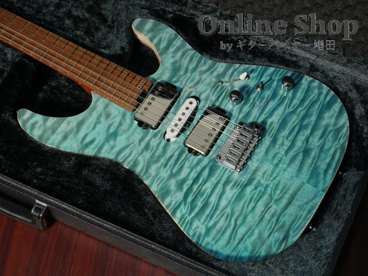 USED 2022 Schecter Exceed EX-5B-24-CTM-VTR 5A Quilted Maple & Pau Ferro Neck Calibean Blue / Trans White