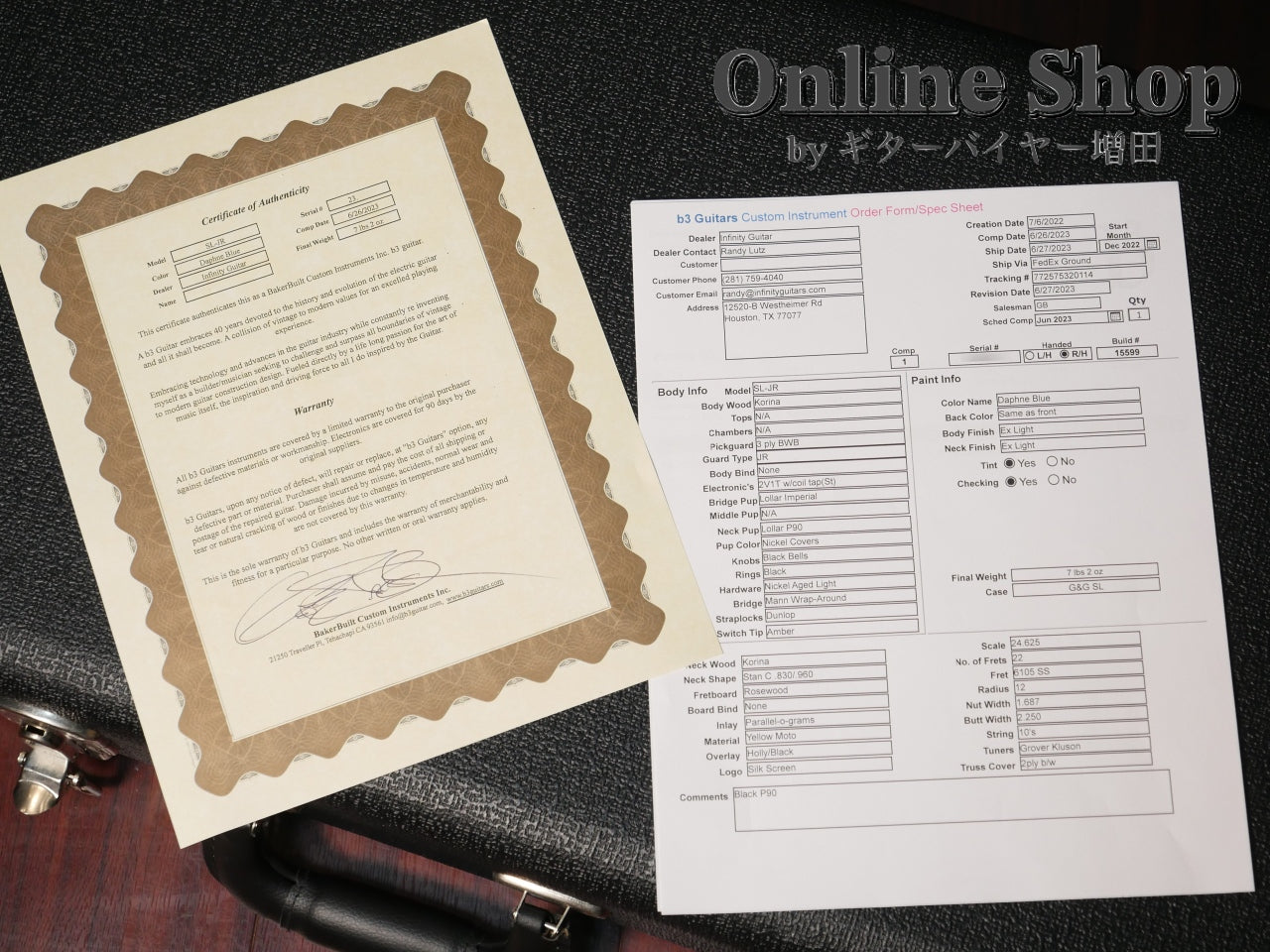 USED 2023 b3 Guitars SL-Jr "Korina" Daphne Blue Ex Light