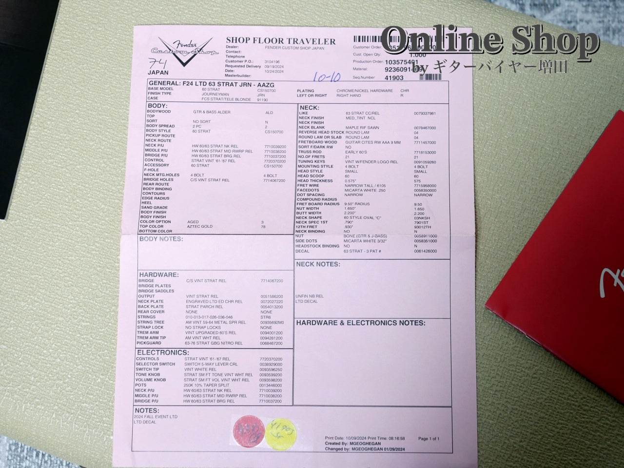 USED 2024 Fender Custom Shop Limited Edition 1963 Stratocaster Journeyman Relic Aztec Gold