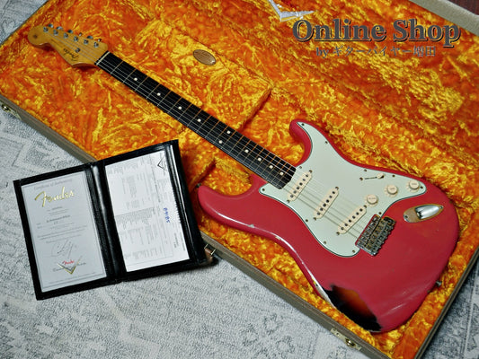 USED 2019 Fender Custom Shop MBS "Carlos Lopez" 1963 Stratocaster Relic "Reverse Headstock" Fiesta Red Over 3-Color Sunburst