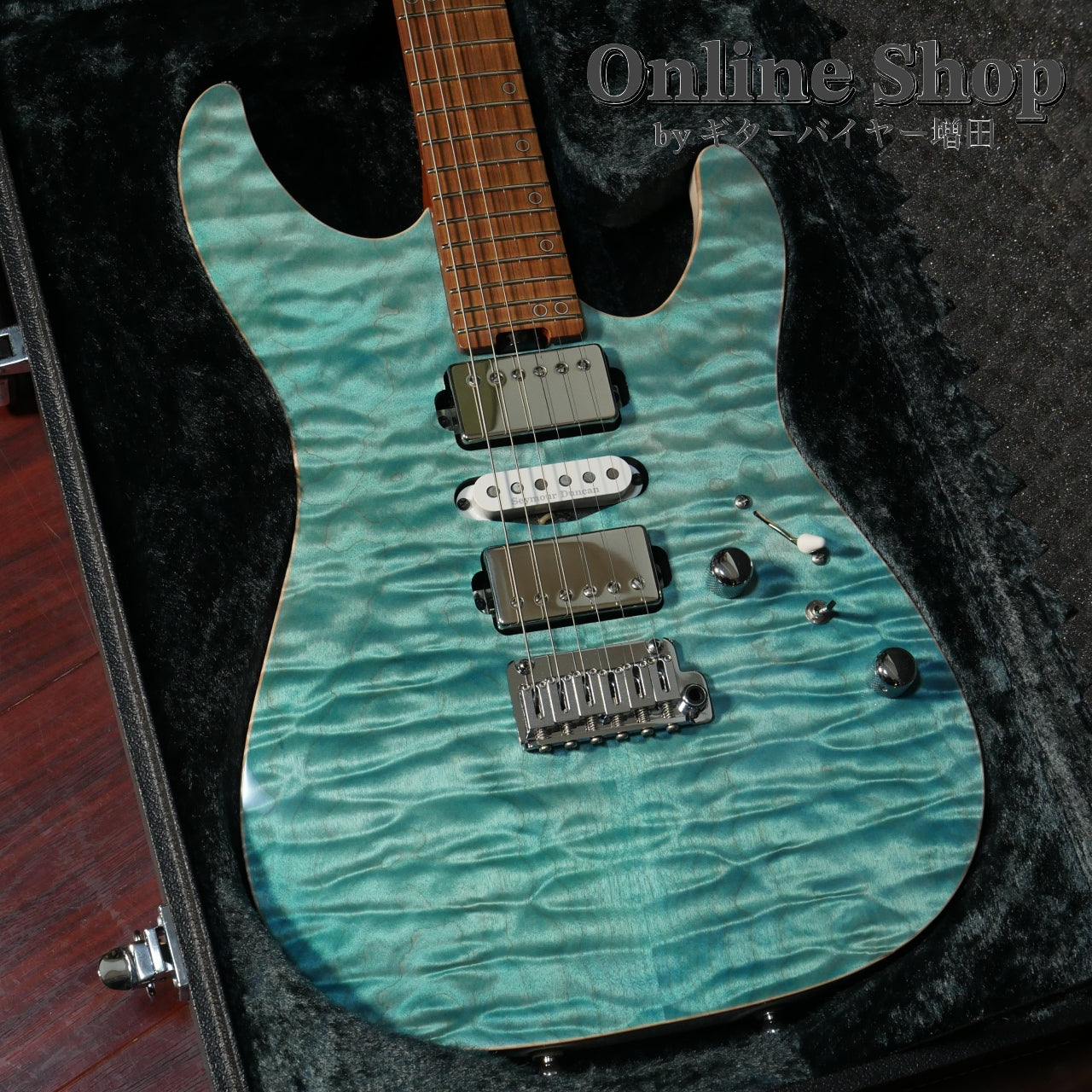 USED 2022 Schecter Exceed EX-5B-24-CTM-VTR 5A Quilted Maple & Pau Ferro Neck Calibean Blue / Trans White