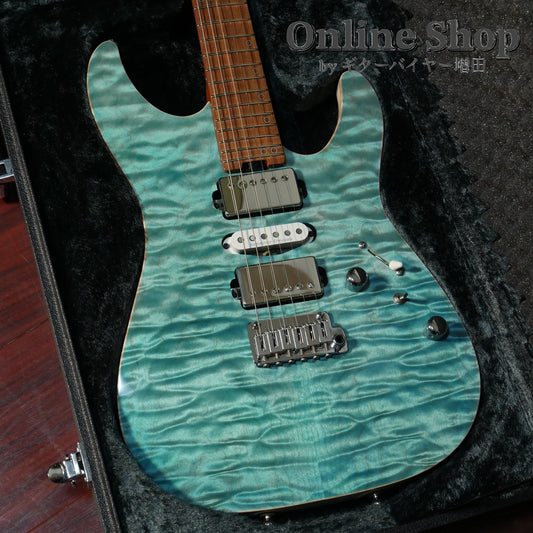 USED 2022 Schecter Exceed EX-5B-24-CTM-VTR 5A Quilted Maple & Pau Ferro Neck Calibean Blue / Trans White