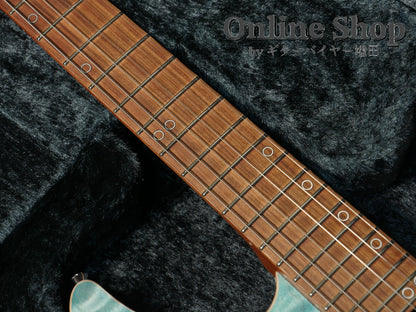 USED 2022 Schecter Exceed EX-5B-24-CTM-VTR 5A Quilted Maple & Pau Ferro Neck Calibean Blue / Trans White