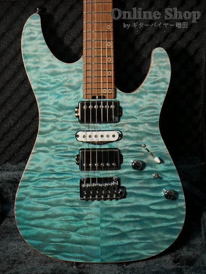 USED 2022 Schecter Exceed EX-5B-24-CTM-VTR 5A Quilted Maple & Pau Ferro Neck Calibean Blue / Trans White