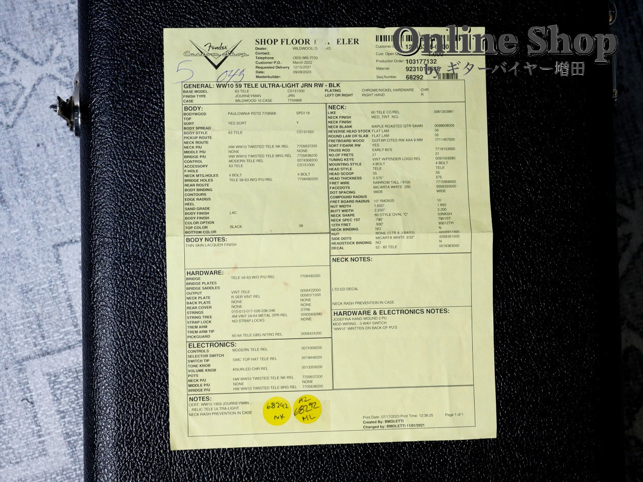 USED 2023 Fender Custom Shop "Wildwood 10" 1959 Telecaster Ultra-Light Journeyman Relic Black