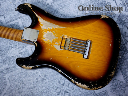 USED 2022 Xotic XSC-2 "5A Flame Maple Neck" 2-Tone Burst / Maple Heavy Aged