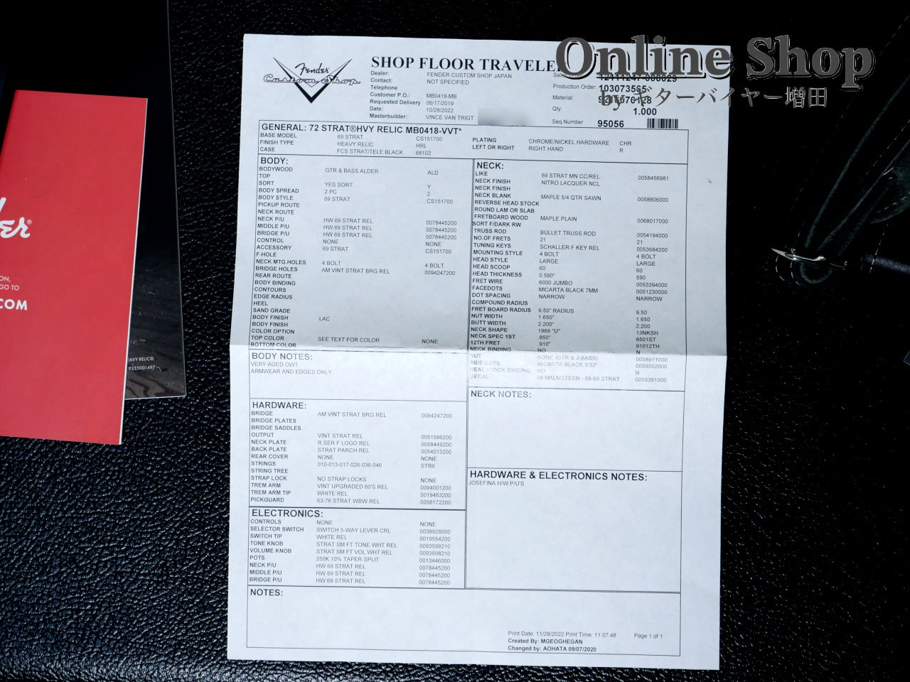 USED 2022 Fender Custom Shop MBS "Vincent Van Trigt" 1972 Stratocaster Heavy Relic Aged Olympic White