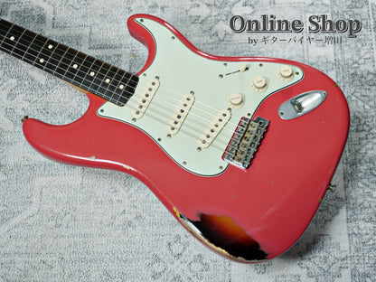 USED 2019 Fender Custom Shop MBS "Carlos Lopez" 1963 Stratocaster Relic "Reverse Headstock" Fiesta Red Over 3-Color Sunburst
