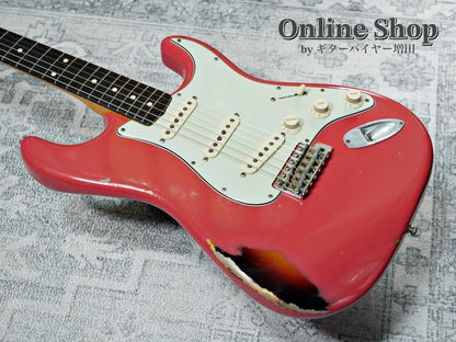 USED 2019 Fender Custom Shop MBS "Carlos Lopez" 1963 Stratocaster Relic "Reverse Headstock" Fiesta Red Over 3-Color Sunburst