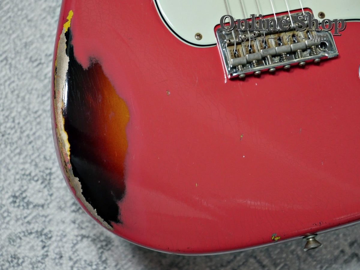 USED 2019 Fender Custom Shop MBS "Carlos Lopez" 1963 Stratocaster Relic "Reverse Headstock" Fiesta Red Over 3-Color Sunburst