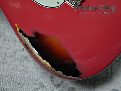 USED 2019 Fender Custom Shop MBS "Carlos Lopez" 1963 Stratocaster Relic "Reverse Headstock" Fiesta Red Over 3-Color Sunburst