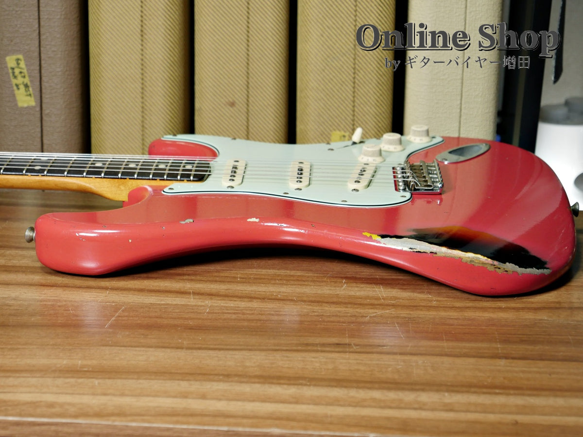 USED 2019 Fender Custom Shop MBS "Carlos Lopez" 1963 Stratocaster Relic "Reverse Headstock" Fiesta Red Over 3-Color Sunburst